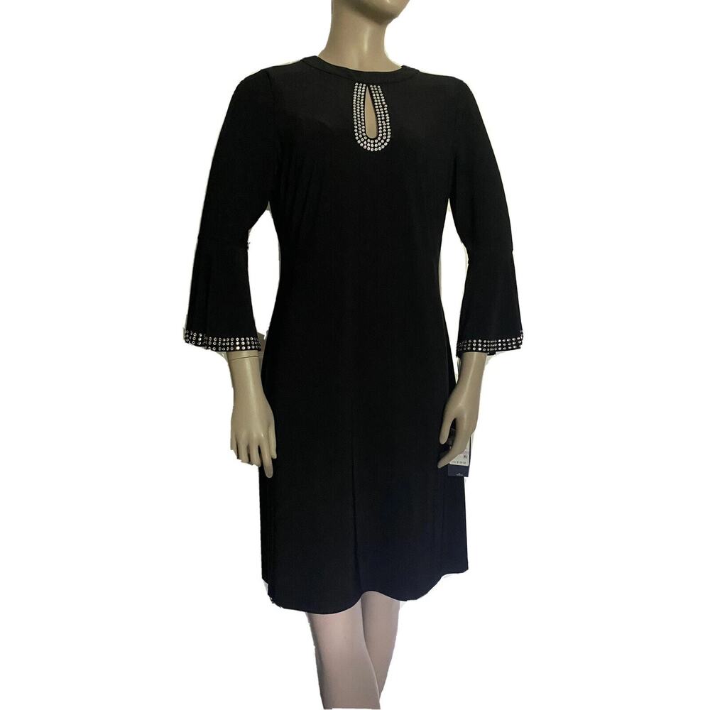 Tommy Hillfigher A-line bell sleeve Dress Jeweled Embellished Black Sz 14